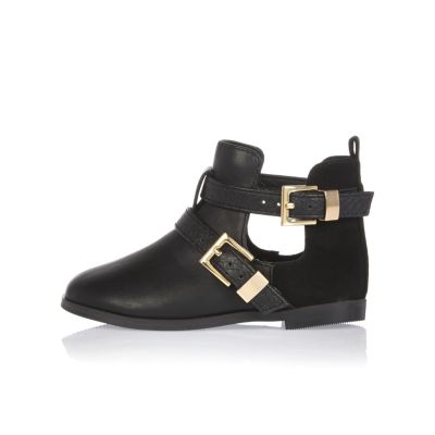 Mini girls black cut-out side boots